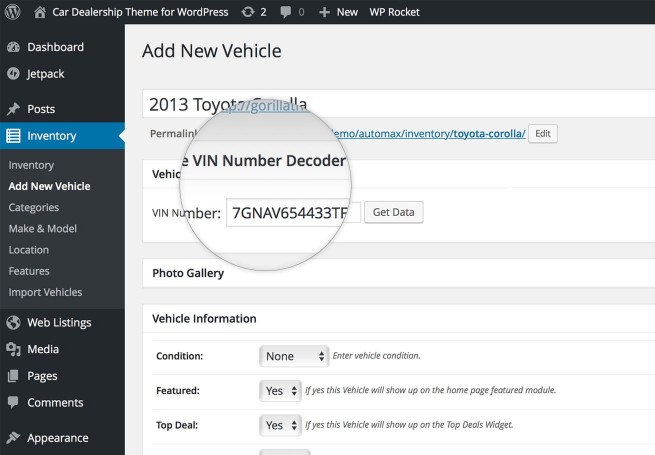 WordPress VIN Decoder