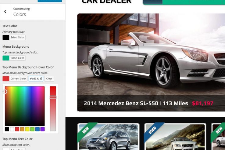 WordPress Car Dealer Live Customization