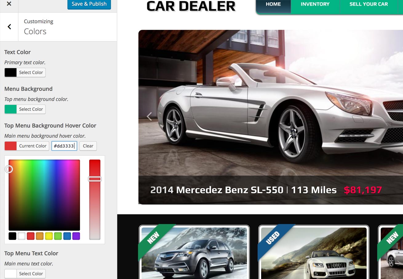 WordPress Car Dealer Live Customization